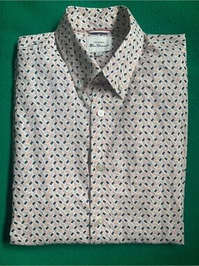 Ben Sherman Geometric Print Long Sleeve Slim Fit Men's Button-Down Shirt, Small